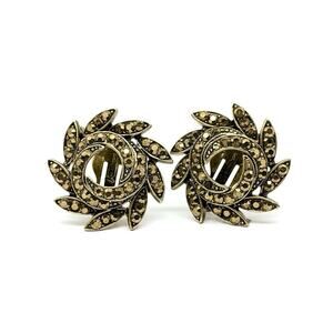 VTG Hollycraft Clip On Earrings With Topaz Glass Crystals Gold Tone Read